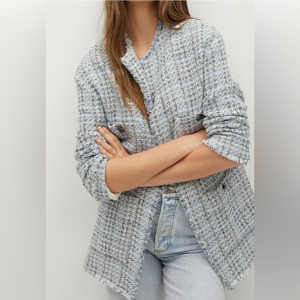 Mango Textured Blue-Gray Jacket - Picture 3 of 7